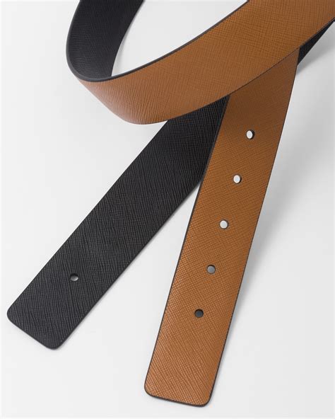 Tobacco/black Reversible Saffiano Leather Belt Strap 